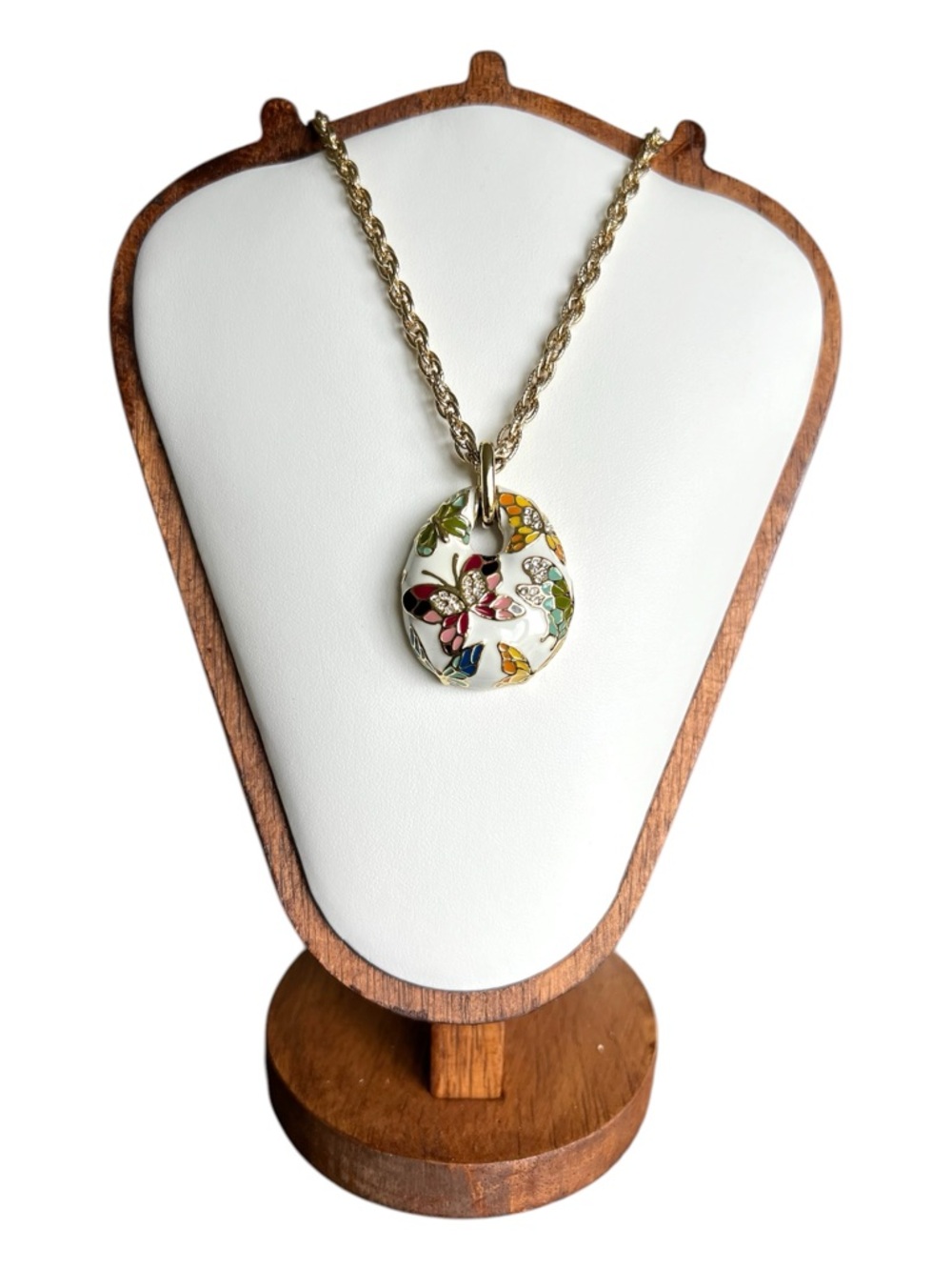 Vintage Sarah Coventry Butterfly Enamel Pendant Necklace | Garden Party Charm